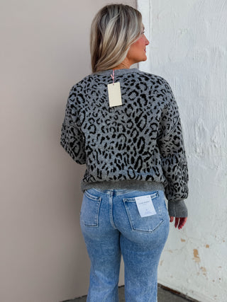 Paige Leopard Cardigan-Grey