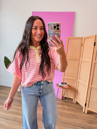 Signature Stripe Knit Top-Pink Lemonade