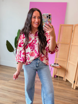 Melody Floral Top-Fuchsia