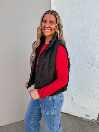 Erica Quilted Puffer Vest-Black