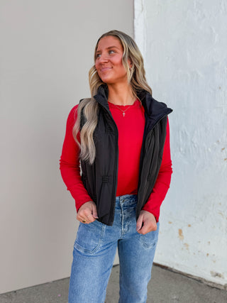 Erica Quilted Puffer Vest-Black