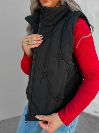 Erica Quilted Puffer Vest-Black