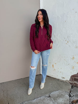 Jen Quilted Pullover-Burgundy