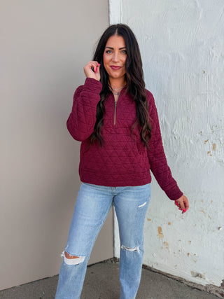 Jen Quilted Pullover-Burgundy