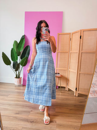 Jo Plaid Denim Midi Dress