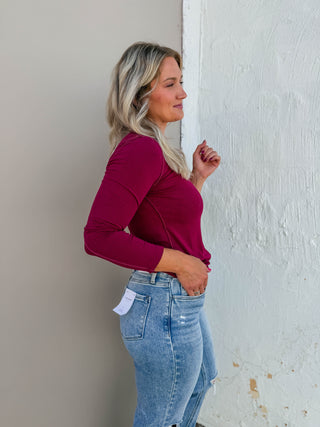 Reagan Long Sleeve Top-Wine