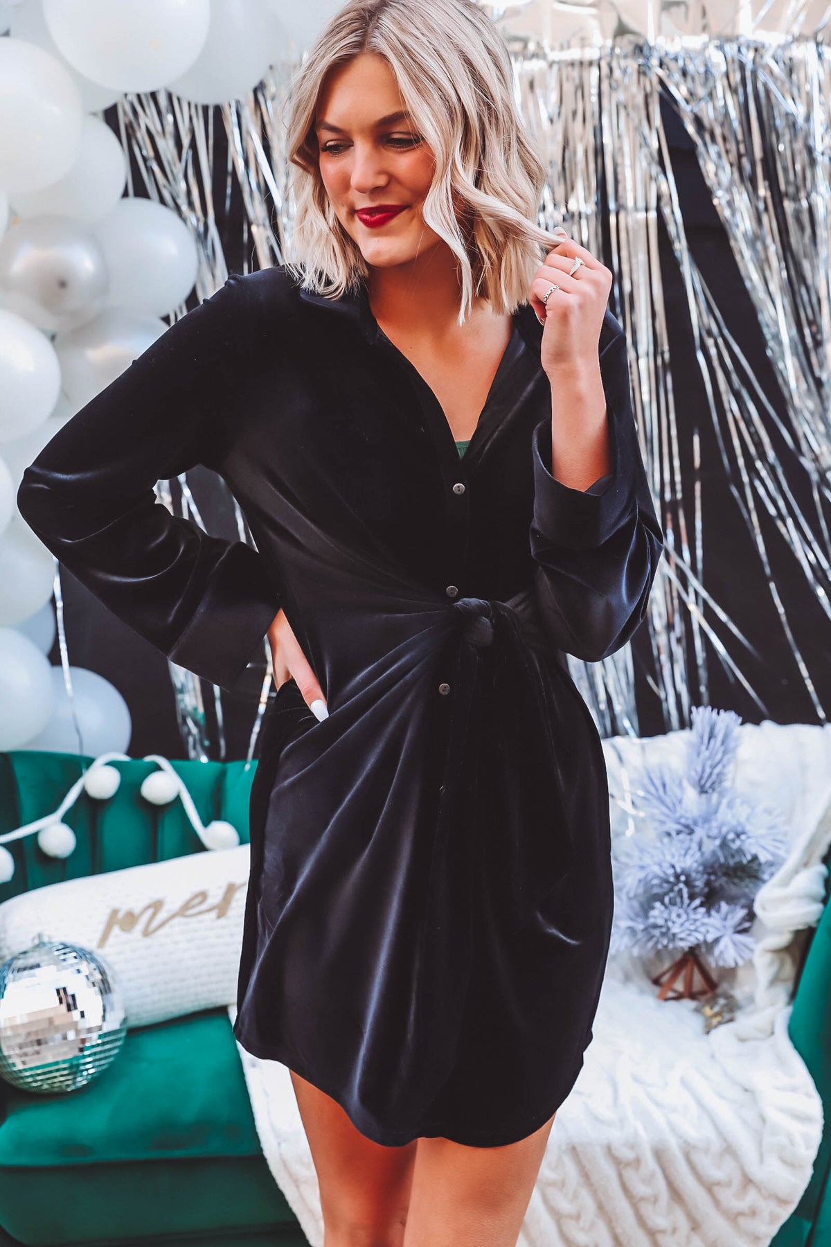 Dallon Velvet Wrap Mini Dress-Black-Z Supply