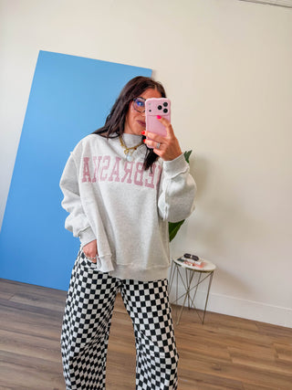Nebraska Stripe Embroidery Mock Neck