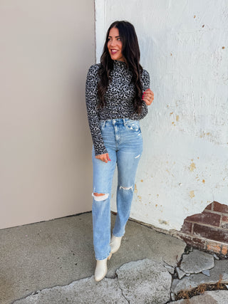 Sofia Leopard Top-Grey