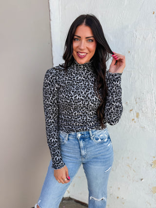 Sofia Leopard Top-Grey