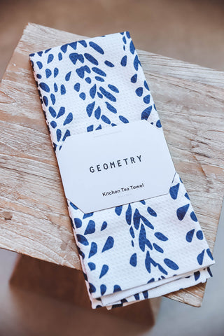 Reeds Printed Midnight Tea Towel-Geometry