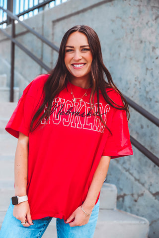 Nebraska Outline Band Tee-Red