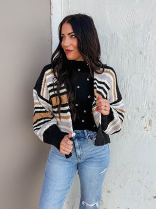 Kat Striped Cardigan-Black Multi