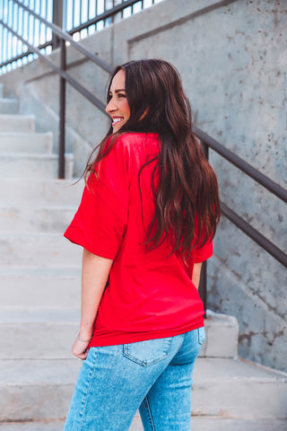 Nebraska Outline Band Tee-Red