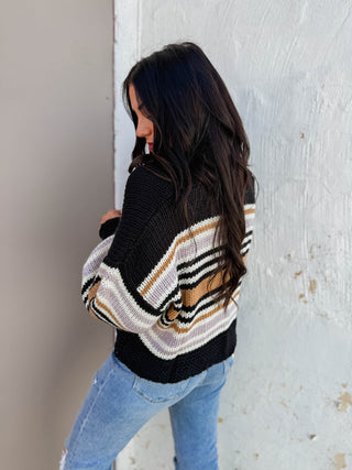 Kat Striped Cardigan-Black Multi