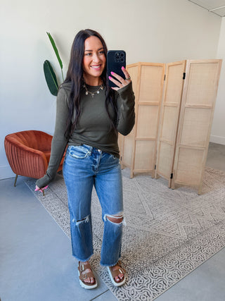 Lea Long Sleeve Top-Olive