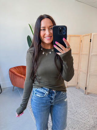 Lea Long Sleeve Top-Olive