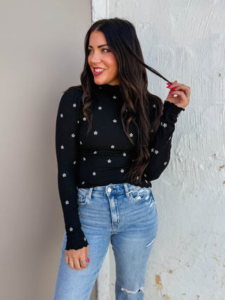 Kaci Floral Embroidered Top-Black