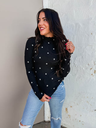 Kaci Floral Embroidered Top-Black