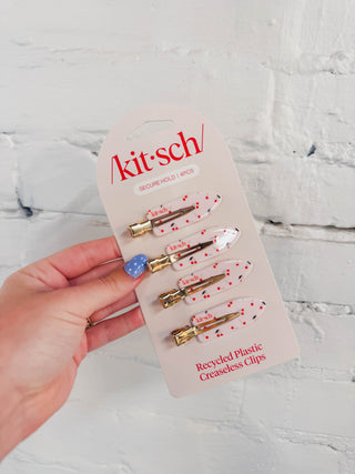 Recycled Plastic Creaseless Clips 4pc Set-Cherry Print