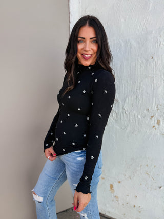 Kaci Floral Embroidered Top-Black