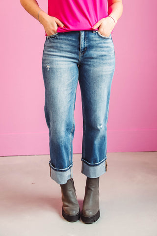 Dakota High Rise Cuffed Slim Wide Denim