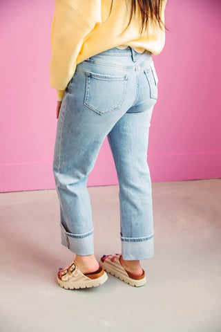 Emma High Rise Cuffed Slim Wide Denim