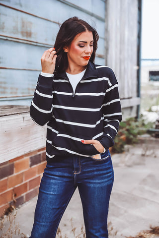 Keely Top-Black White Stripe-Thread & Supply