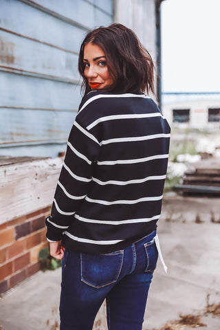 Keely Top-Black White Stripe-Thread & Supply