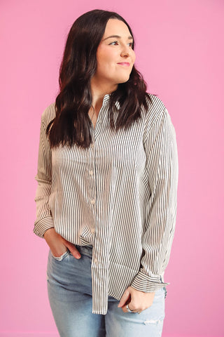 Rylee Striped Button Down-Ivory