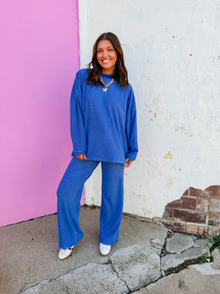 Morning Ease Striped Pants-Royal Blue