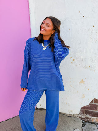 Morning Ease Striped Top-Royal Blue