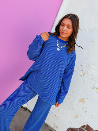 Morning Ease Striped Top-Royal Blue