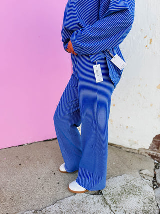 Morning Ease Striped Pants-Royal Blue