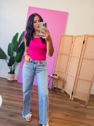 Floral Textured Tank-Fuchsia