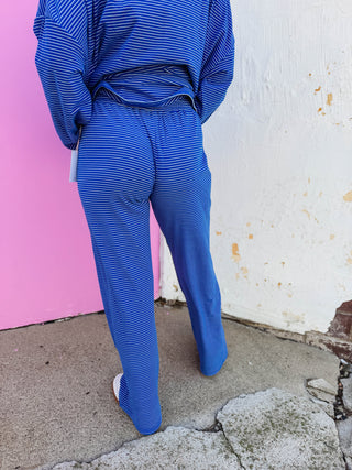 Morning Ease Striped Pants-Royal Blue
