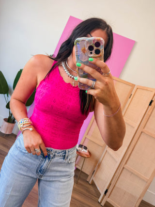 Floral Textured Tank-Fuchsia