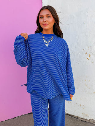 Morning Ease Striped Top-Royal Blue