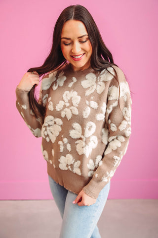 Francine Floral Sweater-Taupe