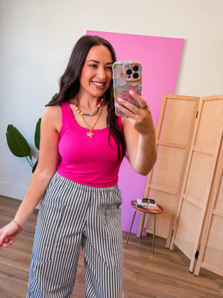 Reversible Scallop Edge Tank-Fuchsia