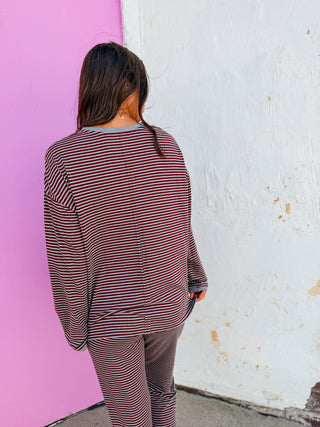 Laidback Stripe Set-Burgundy/H. Grey