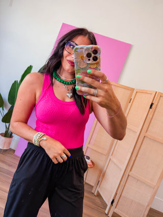 Lace Textured Tank-Fuchsia