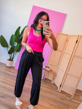 Lace Textured Tank-Fuchsia