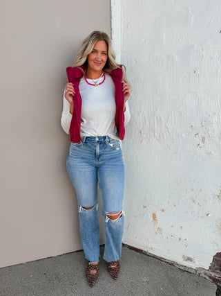 Erica Quilted Puffer Vest-Wine