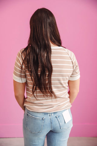 Cassie Striped Top-Taupe