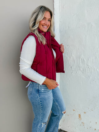 Erica Quilted Puffer Vest-Wine