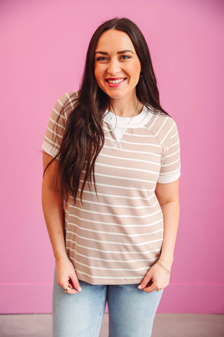 Cassie Striped Top-Taupe