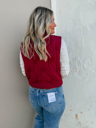 Erica Quilted Puffer Vest-Wine