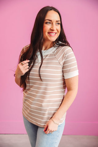 Cassie Striped Top-Taupe