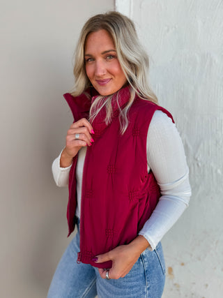 Erica Quilted Puffer Vest-Wine
